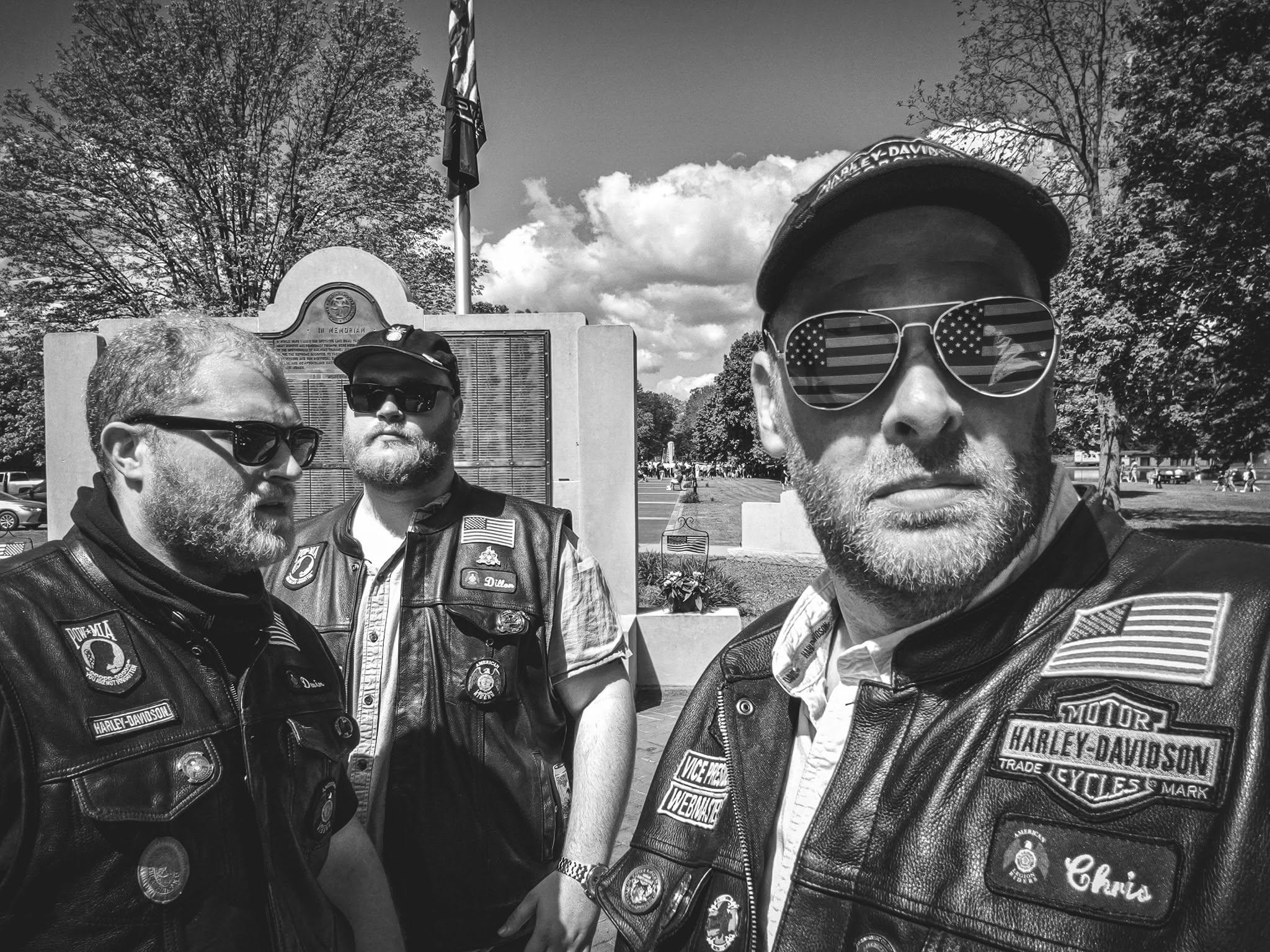 With the crew at a veterans memorial