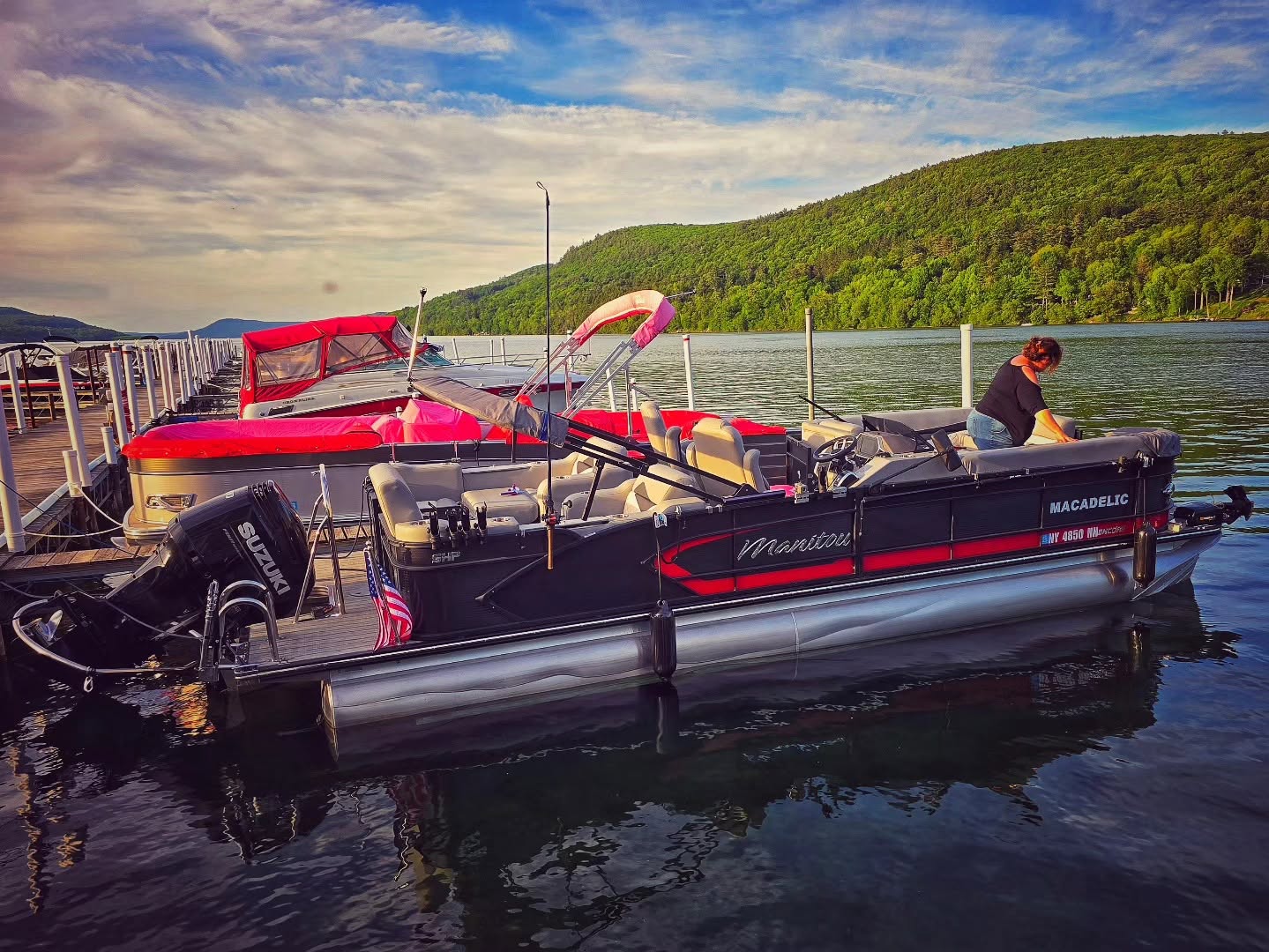 The pontoon boat at the dock